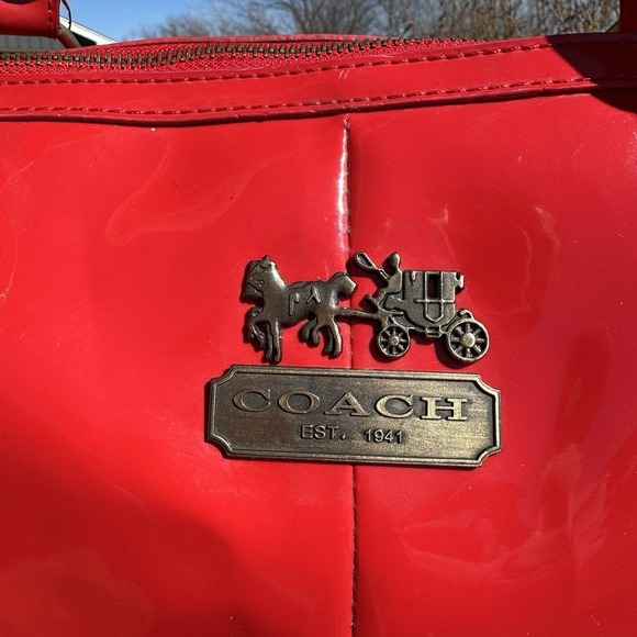 Coach Madison Sophia Bright Red Patent Leather Large Satchel Carriage Handbag - Picture 2 of 16